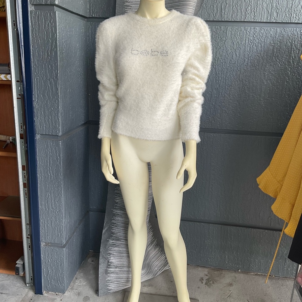 Beautiful Bebe cream white soft fuzzy Sweater,